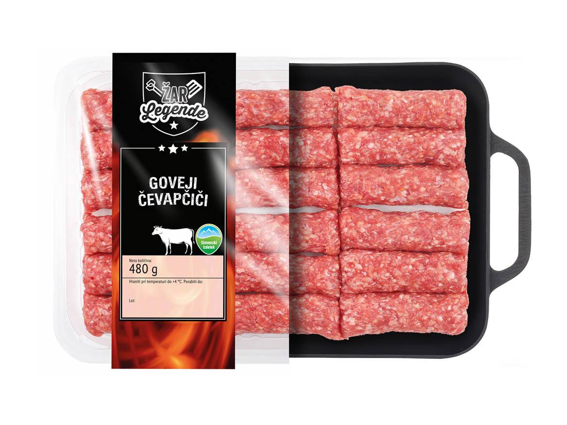 Zár Legende goveji čevapčiči (480 g) v plastični embalaži.