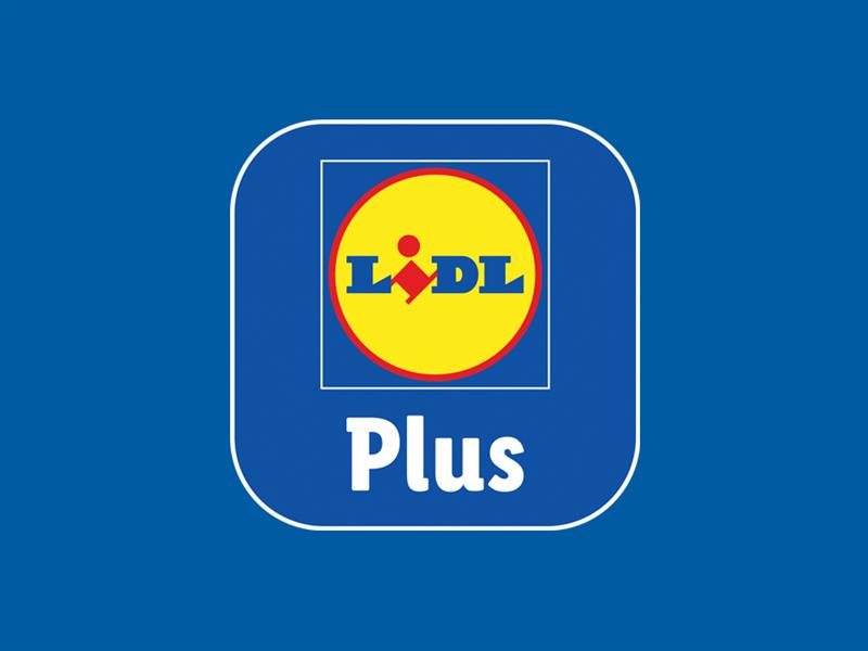 Logotip Lidl Plus z napisom Plus pod logotipom Lidla.