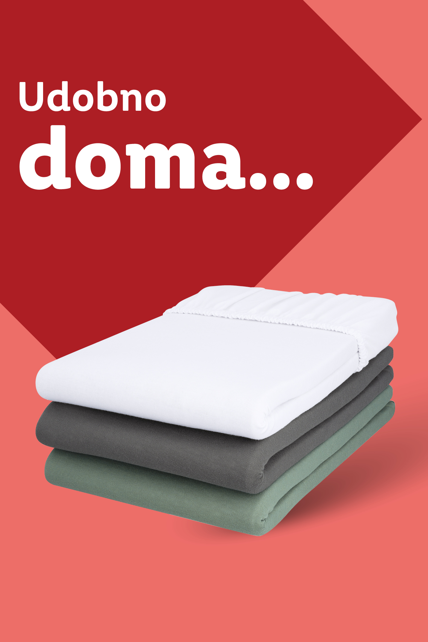 Udobno doma: zložene rjuhe v beli, sivi in zeleni barvi.