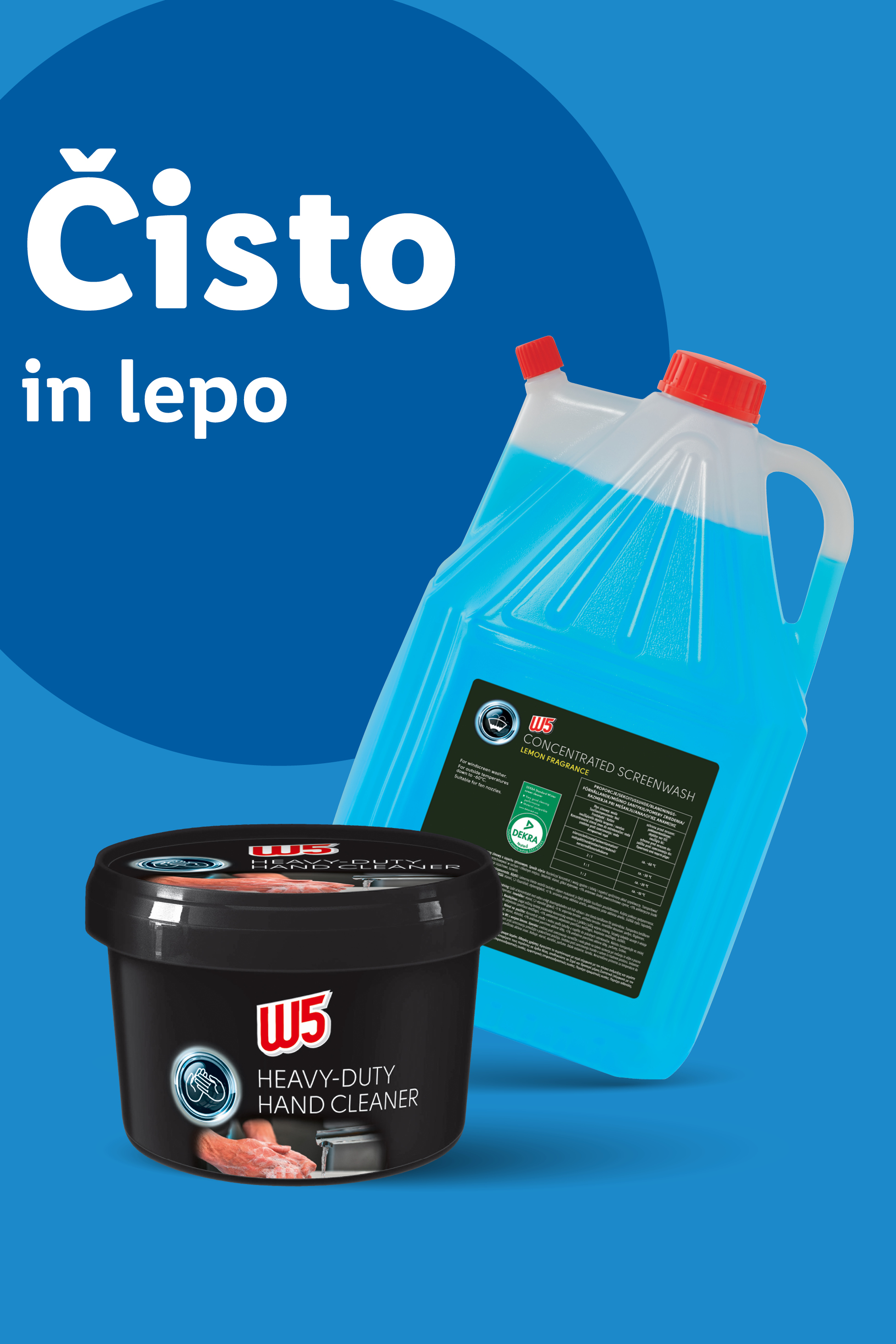 Čistilo za roke in koncentrirana tekočina za vetrobransko steklo.