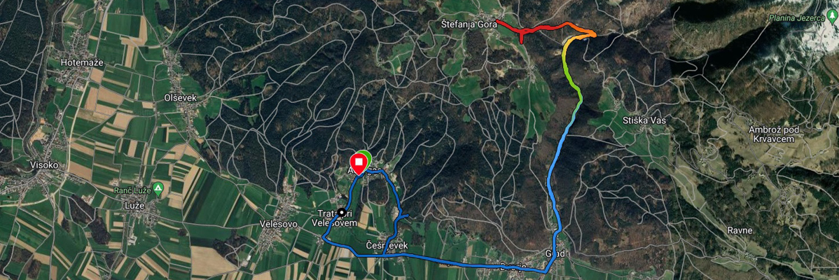 Cestni zemljevid: barvna pot iz Štefanja Gore v Gada.