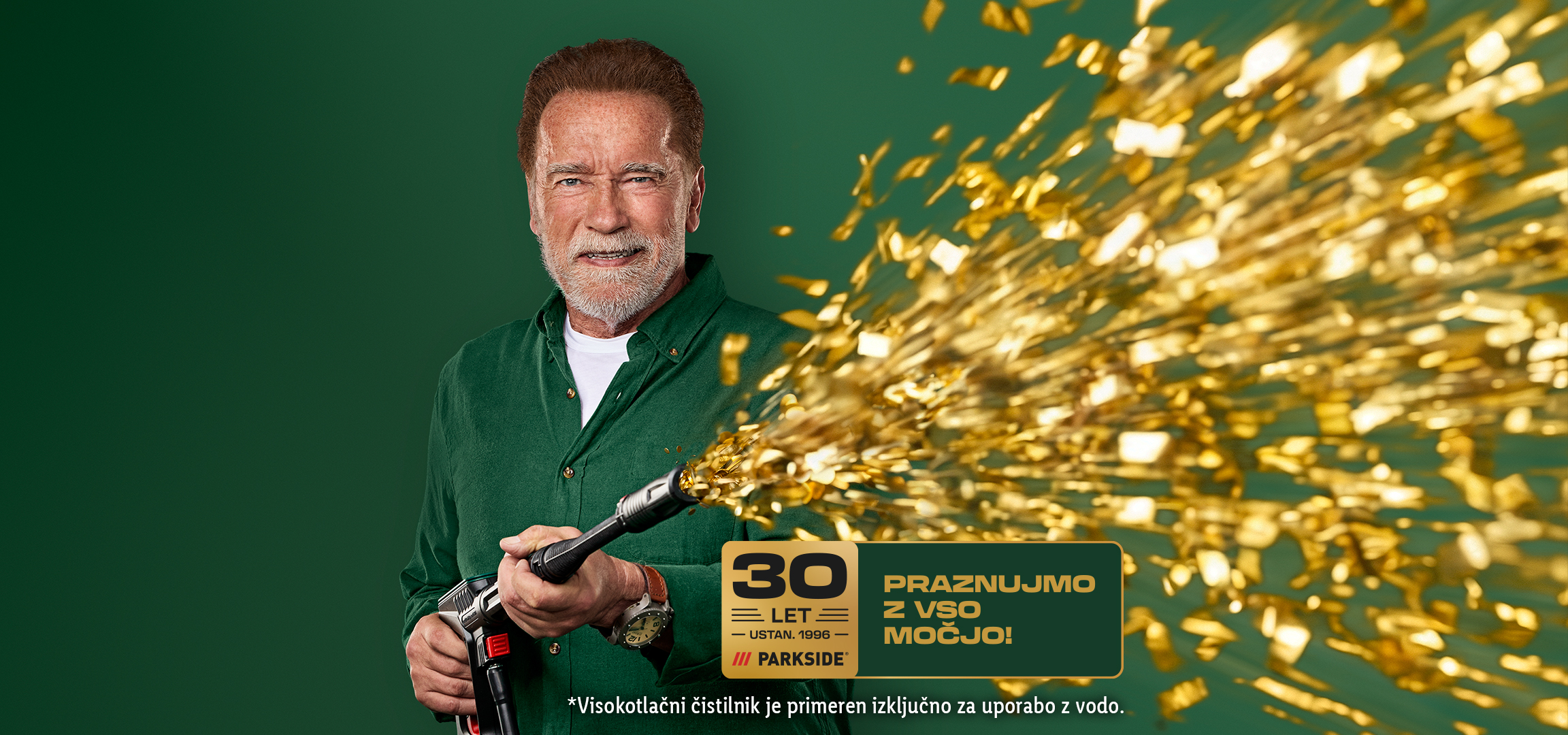 Arnold Schwarzenegger praznuje 30 let zlatega konfetnega dežja.