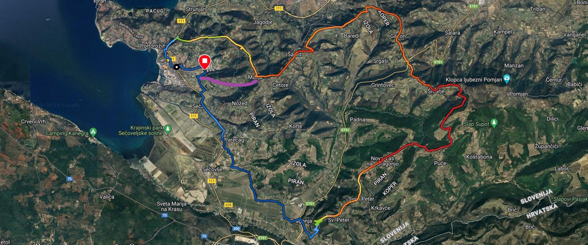 Grafični prikaz kolesarjenja ob morju – krožna pod nad Obalo.