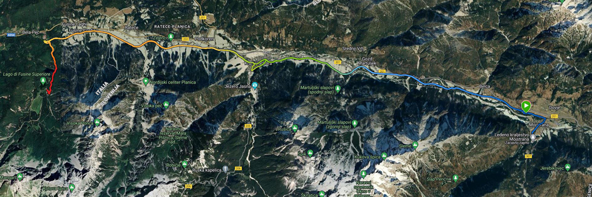 Cestni zemljevid Julijskih Alp: Planica, Fuzinska jezera.