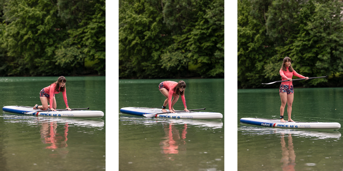 Ženska vozi sup na napihljivem deski Mistral Race 12'6.