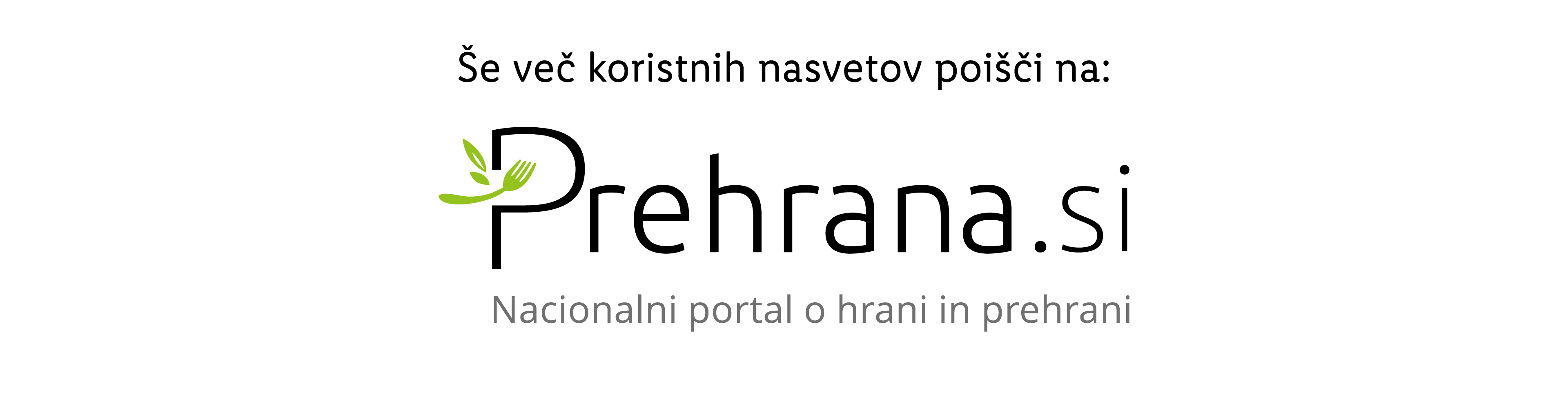 Logotip Prehrana.si z vilico in listi ter besedilom »Nacionalni portal o hrani in prehrani«.