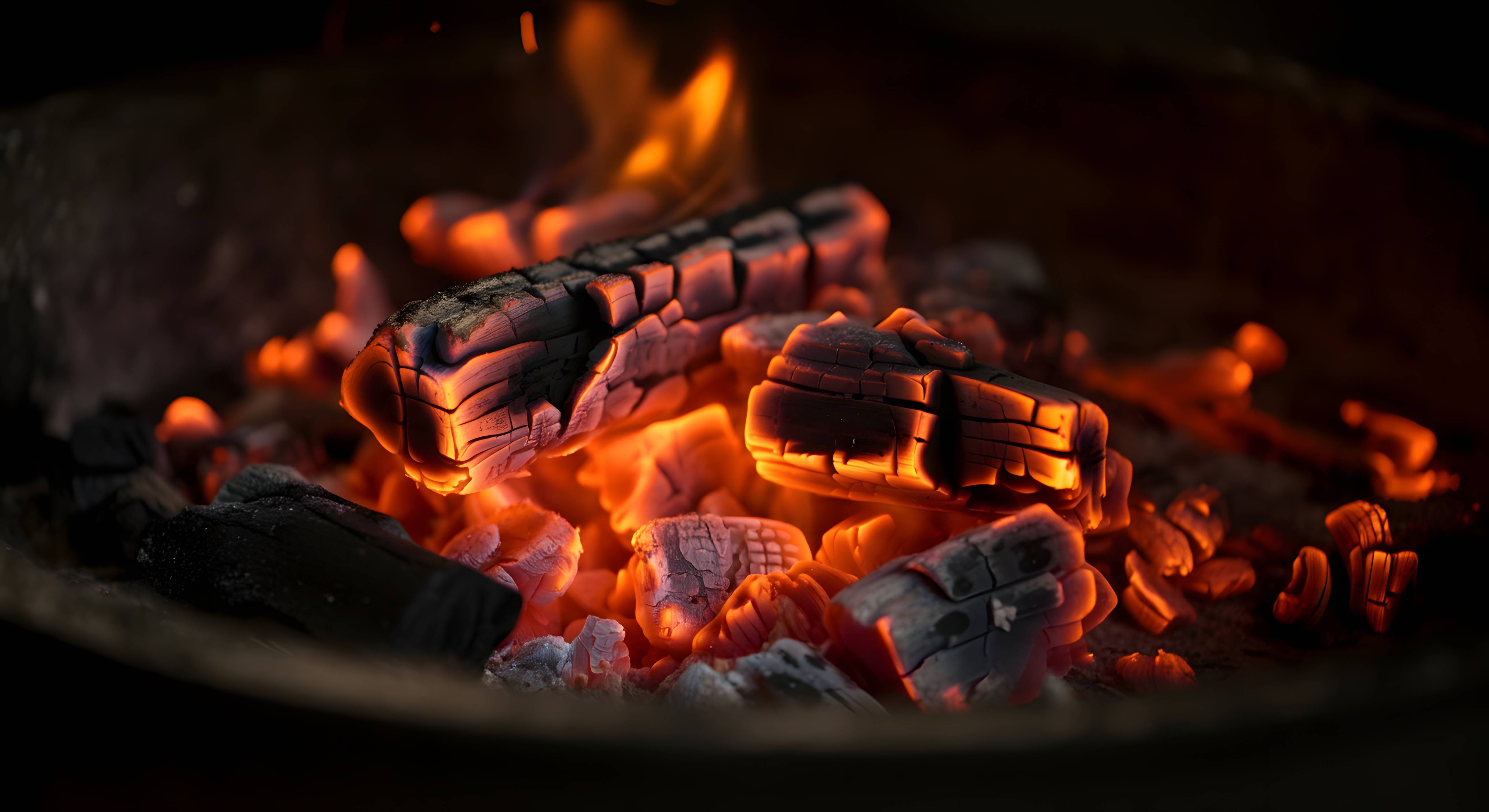Žareče oglje v žaru, pripravljeno za peko.